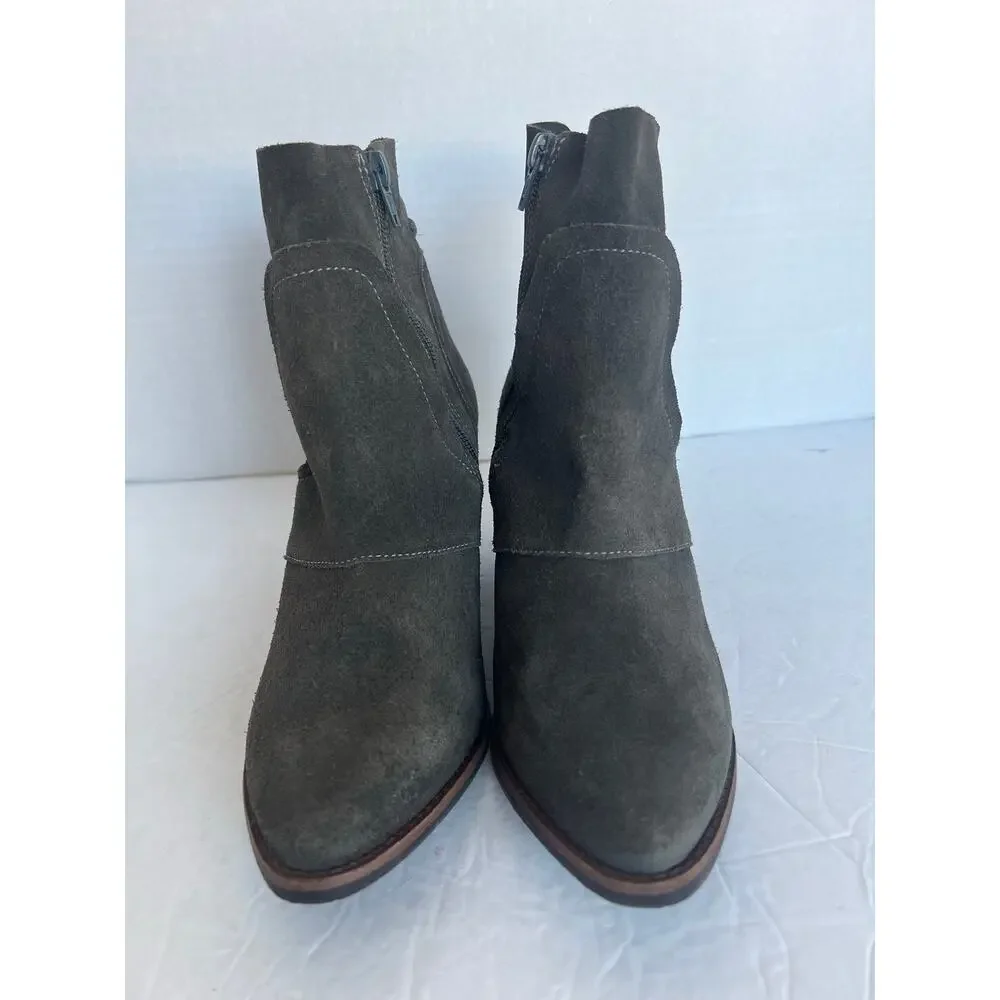 Matisse Laney Dark Gray Suede with Tassel Block Heel Side‎ Zip Ankle Boots Sz 8M